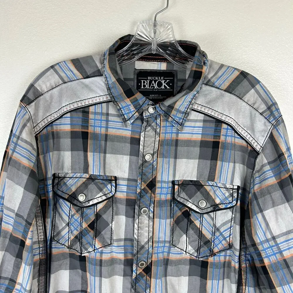 Buckle Black Mens Snap Front‎ Shirt Size Large Long Sleeve Plaid Western Flaw
